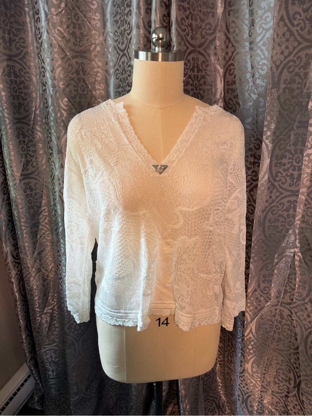 WHITE HOUSE BLACK MARKET: Sheer silky feel, lacy look, white top